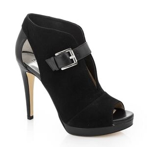 MICHAEL KORS Isabella ankle open toe suede stilleto strap black heels size 9